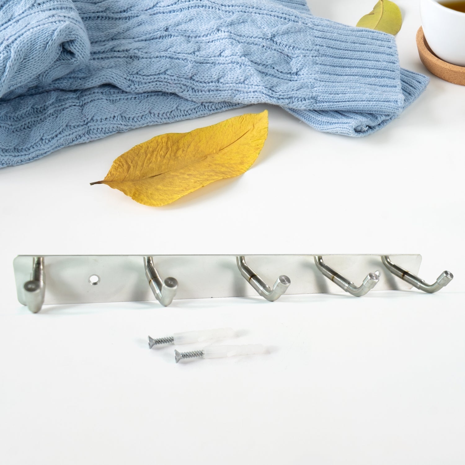 Stainless Steel Wall Mounted Coat 5 Hook Rack (26x3 / 1 Pc) Stainless Steel Wall Mounted Coat 5 Hook Rack (26x3 / 1 Pc)
